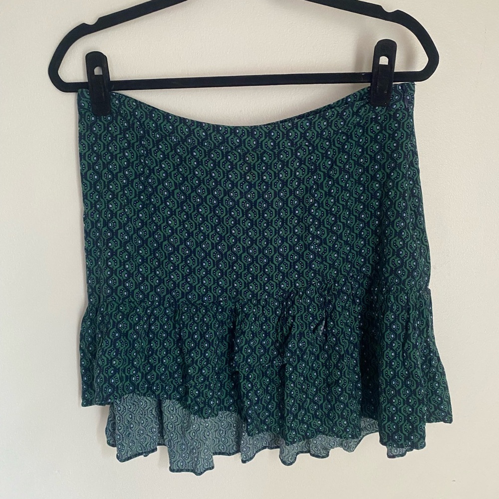 Green Patterned Asymmetrical Ruffle Mini Skirt - image 2